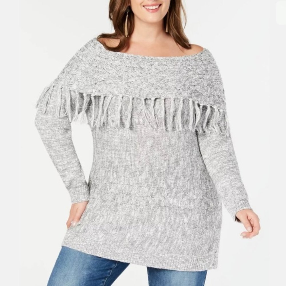 NWT International Concepts Silver Fringe Sweater